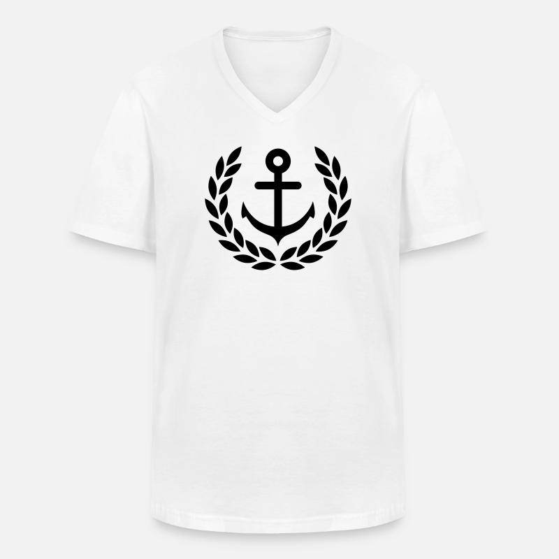 Anker mit Lorbeerkranz - Männer-T-Shirt mit V-Ausschnitt - Weiß