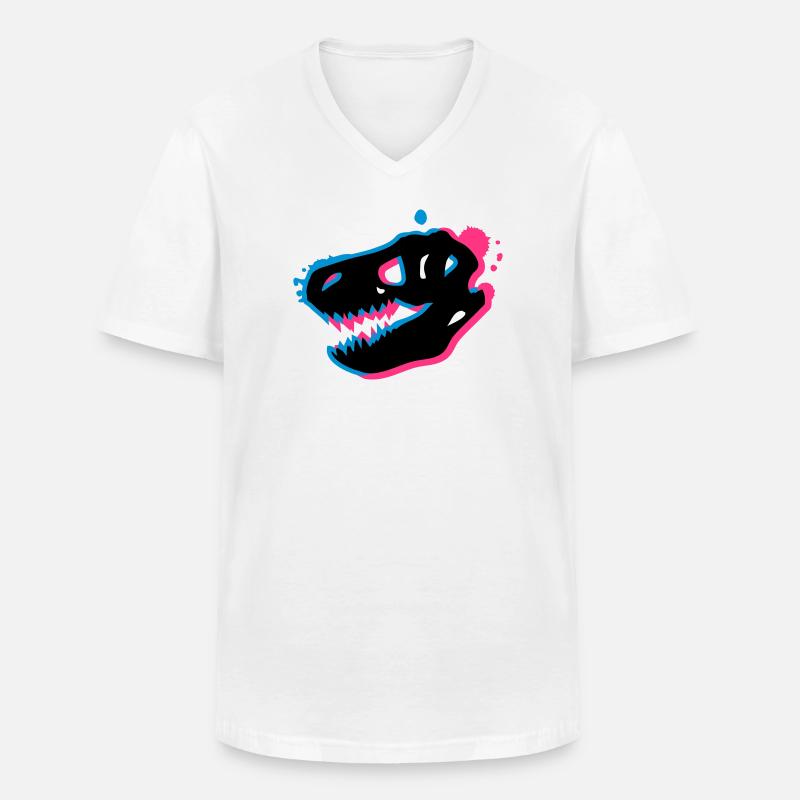 T Rex Schädel 3-D - Männer-T-Shirt mit V-Ausschnitt - Weiß