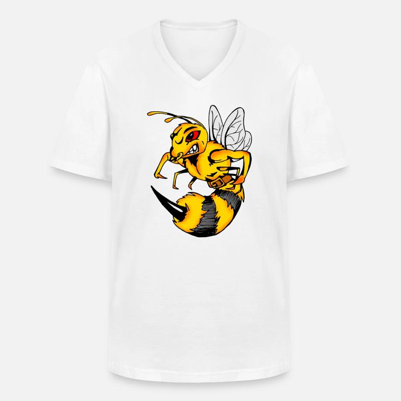 Aggressive Comic-Wespe mit Stachel - Männer-T-Shirt mit V-Ausschnitt - Weiß