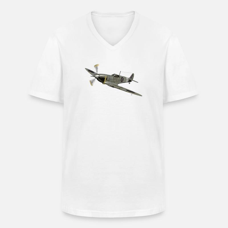 Spitfire - Männer-T-Shirt mit V-Ausschnitt - Weiß