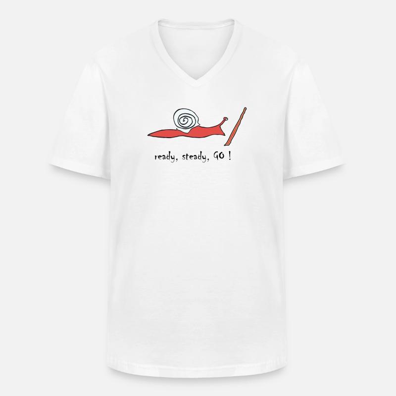 running snail -- ready, steady, GO ! - Männer-T-Shirt mit V-Ausschnitt - Weiß