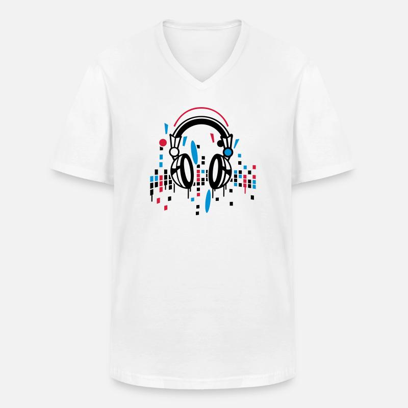 Kopfhörer Equalizer Zeichnung - Männer-T-Shirt mit V-Ausschnitt - Weiß