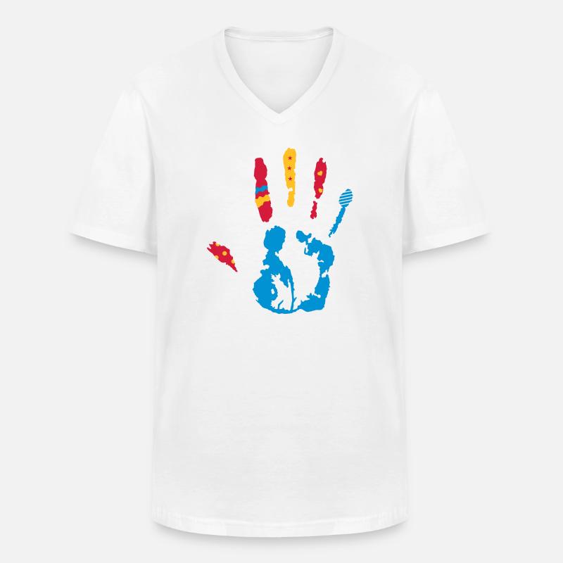 bunter Handabdruck mit verschiedene Formen - Männer-T-Shirt mit V-Ausschnitt - Weiß