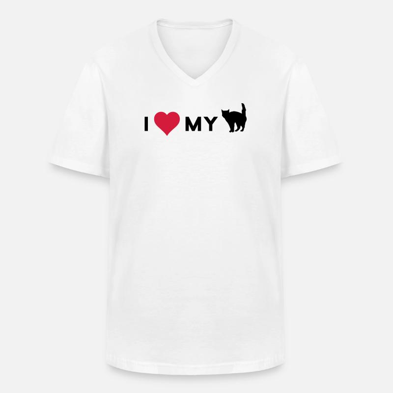 i love my cat - Männer-T-Shirt mit V-Ausschnitt - Weiß