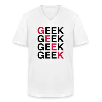 Geek ! - T-shirt col V Homme - blanc - Devant - AI Model Male 185 light (185cm)