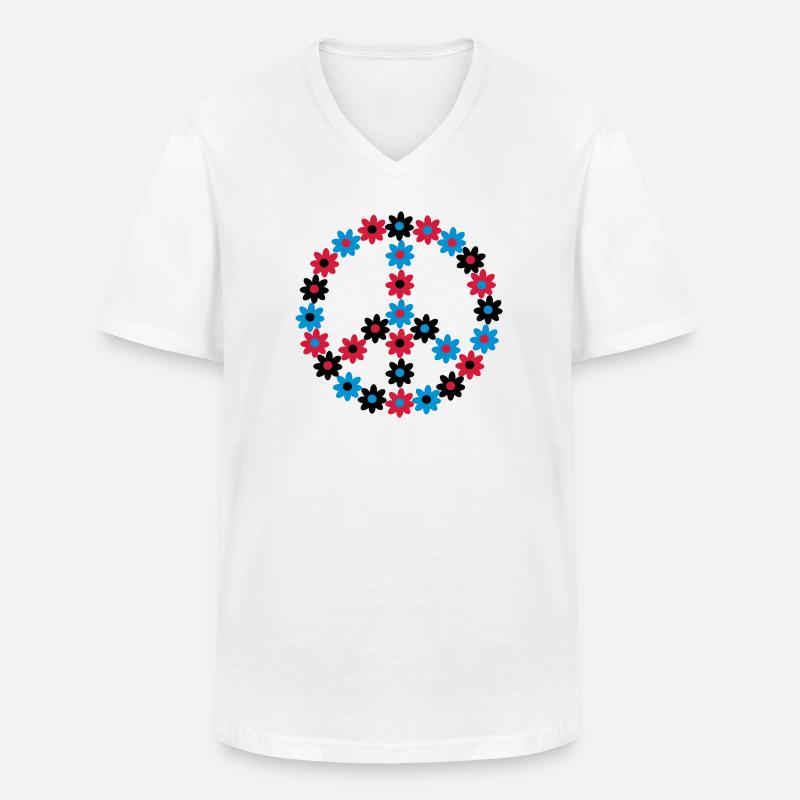 Blumen Friedenszeichen - Männer-T-Shirt mit V-Ausschnitt - Weiß
