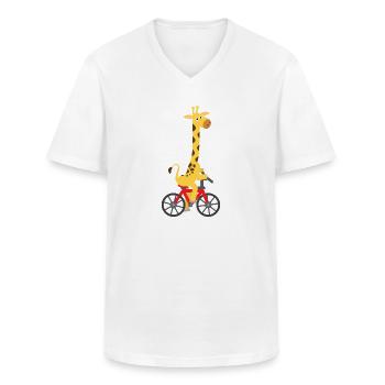 Kindermotiv: Giraffe fährt auf einem Fahrrad - Männer-T-Shirt mit V-Ausschnitt - Weiß - Vorne - AI Model Male 185 light (185cm)