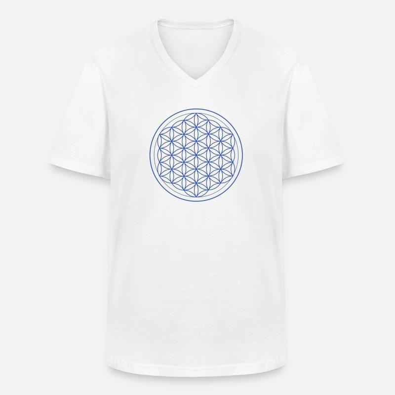 Blaugelb Blume des Lebens Kreis - Männer-T-Shirt mit V-Ausschnitt - Weiß