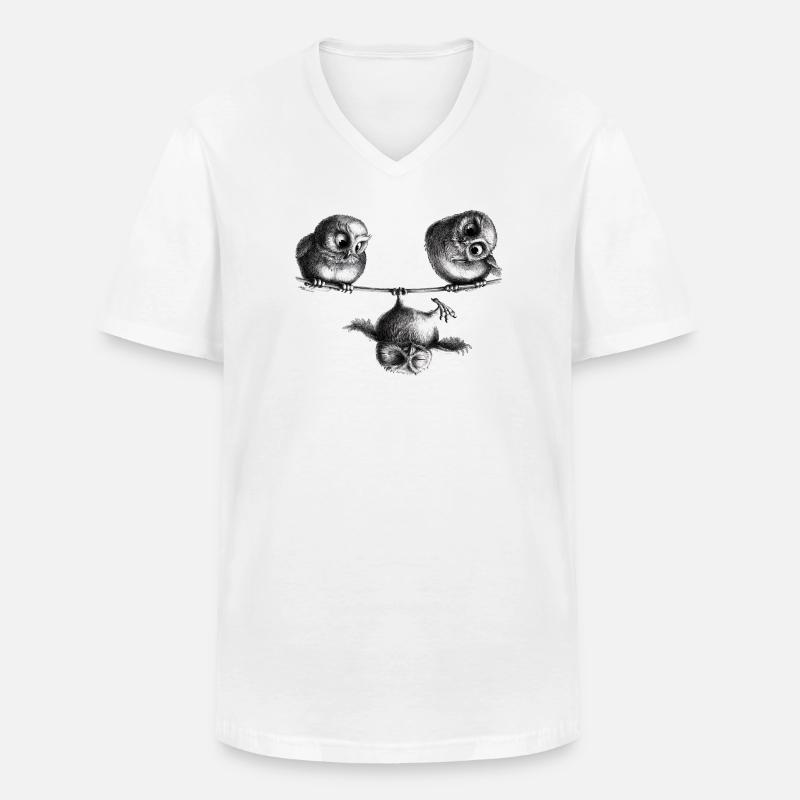 Drei Eulen - Freiheit und Spaß - Männer-T-Shirt mit V-Ausschnitt - Weiß