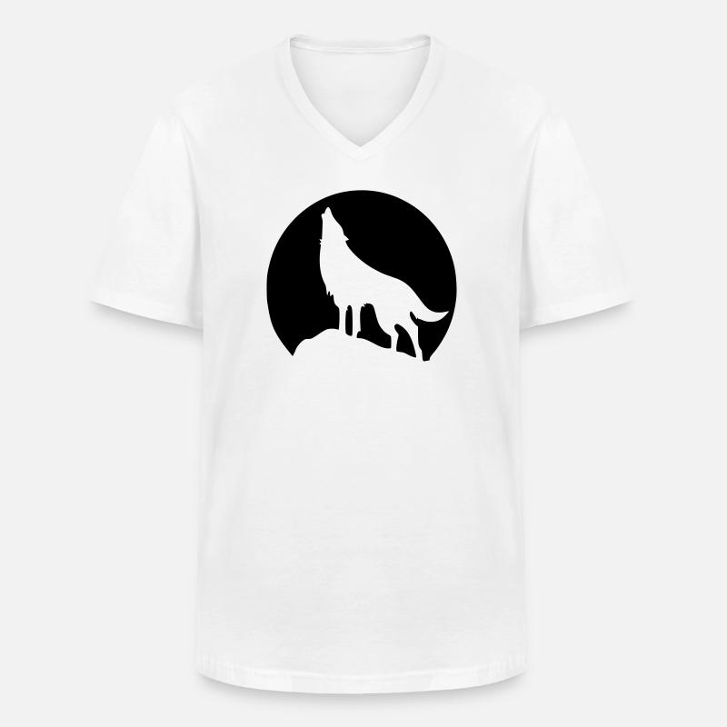 Wolf - Mond - Männer-T-Shirt mit V-Ausschnitt - Weiß