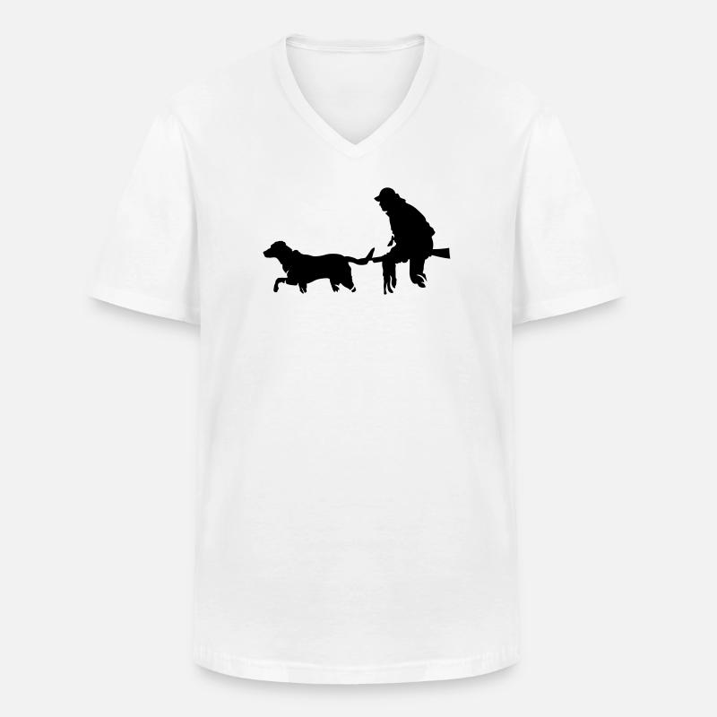 Jäger mit Hund - Männer-T-Shirt mit V-Ausschnitt - Weiß