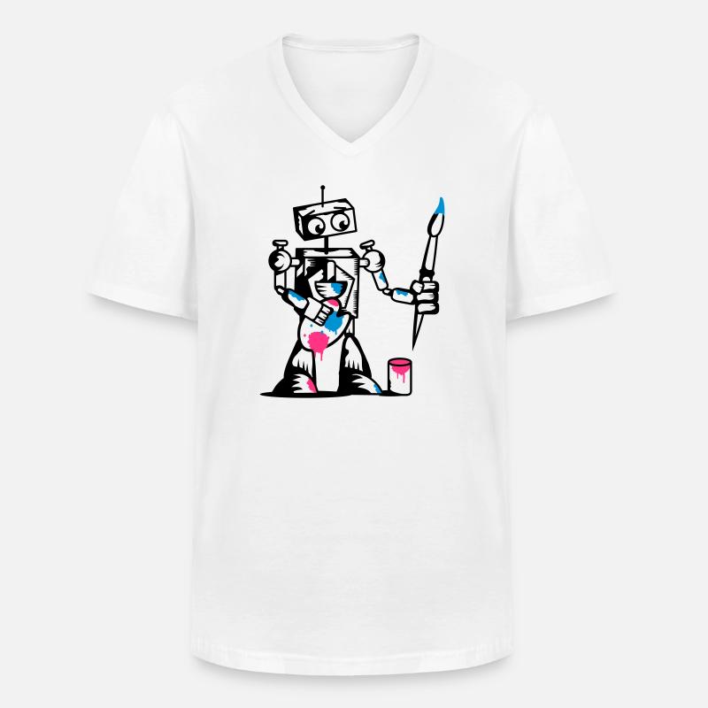 Roboter mit einem Pinsel - Männer-T-Shirt mit V-Ausschnitt - Weiß