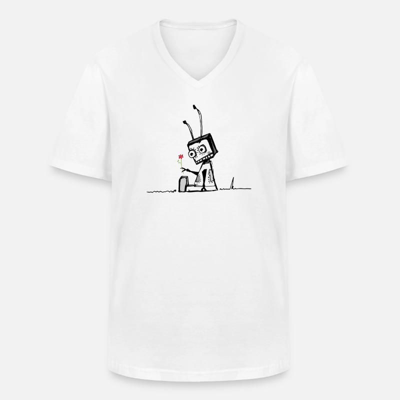 Roboter mit einer Blume - Männer-T-Shirt mit V-Ausschnitt - Weiß