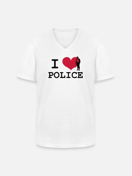 I Love Police - T-shirt col V Homme - blanc