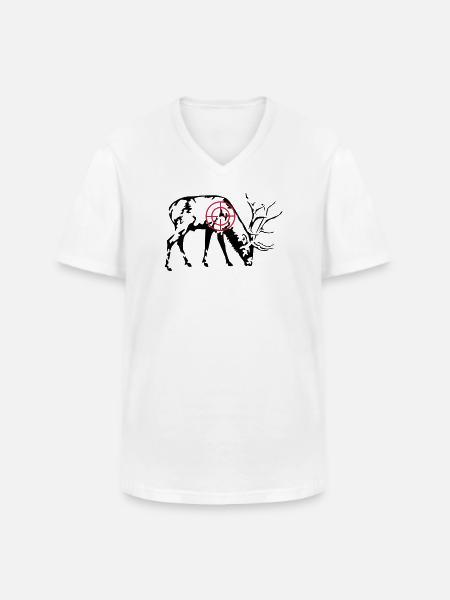 Cerf broutant - T-shirt col V Homme - blanc