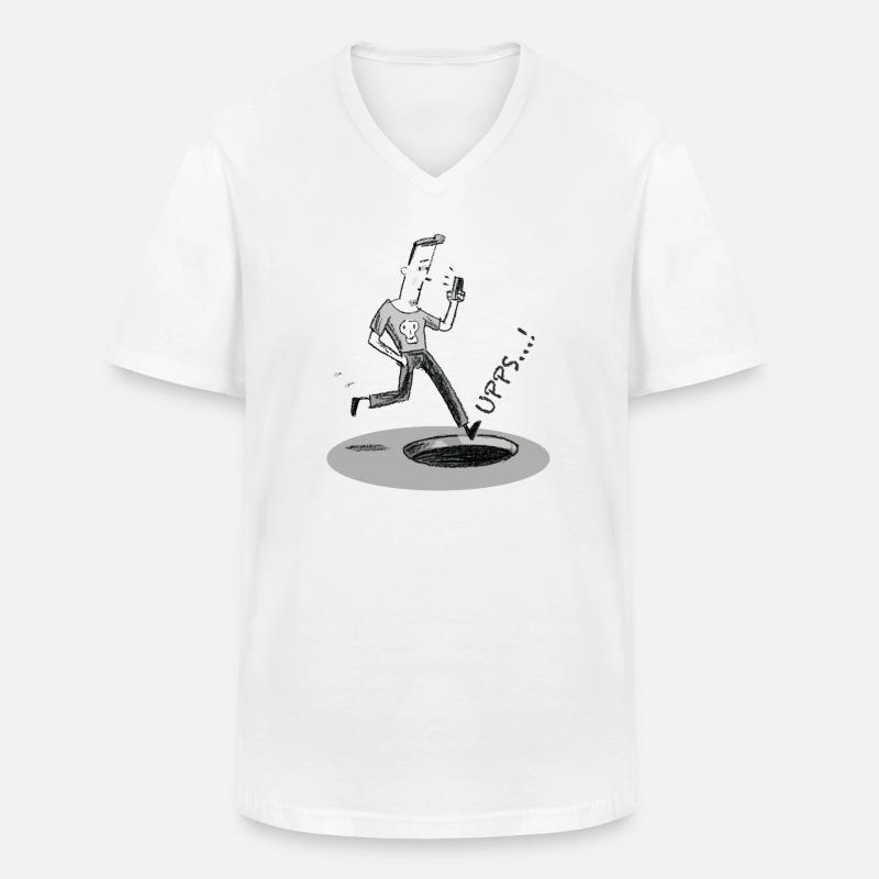 Sprung ins Loch mit Smartphone - Männer-T-Shirt mit V-Ausschnitt - Weiß