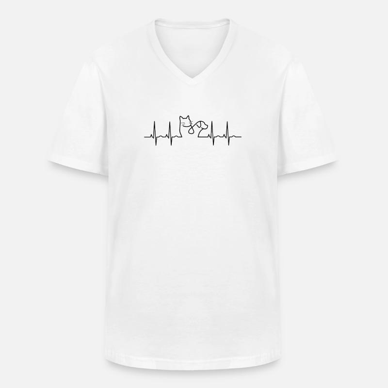 Herzschlag Katze Lineart - Männer-T-Shirt mit V-Ausschnitt - Weiß