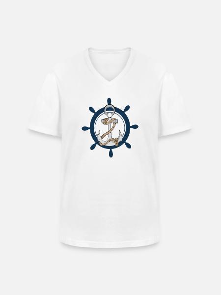 Anchor with hard port steering wheel - Men's V-Neck T-Shirt - white