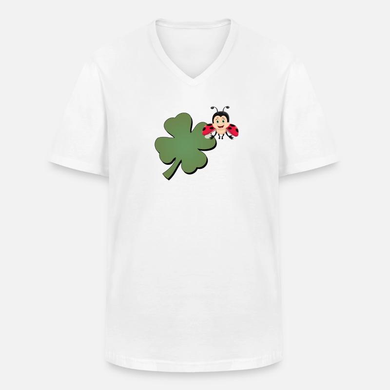 Kleeblatt mit Ladybug (Marienkäfer) - Männer-T-Shirt mit V-Ausschnitt - Weiß