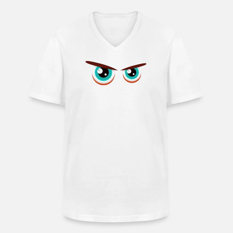 Intensive Blickblicke mit angespannter Mimik - Männer-T-Shirt mit V-Ausschnitt - Weiß