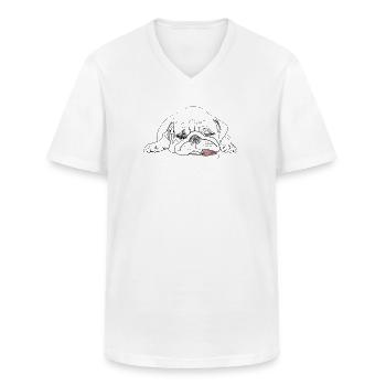 Mops - T-shirt med V-ringning herr - vit - Fram - AI Model Male 185 light (185cm)