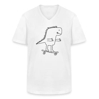 Dino auf Skateboard – Cooles Cartoon für Nerds - Männer-T-Shirt mit V-Ausschnitt - Weiß - Vorne - AI Model Male 185 light (185cm)