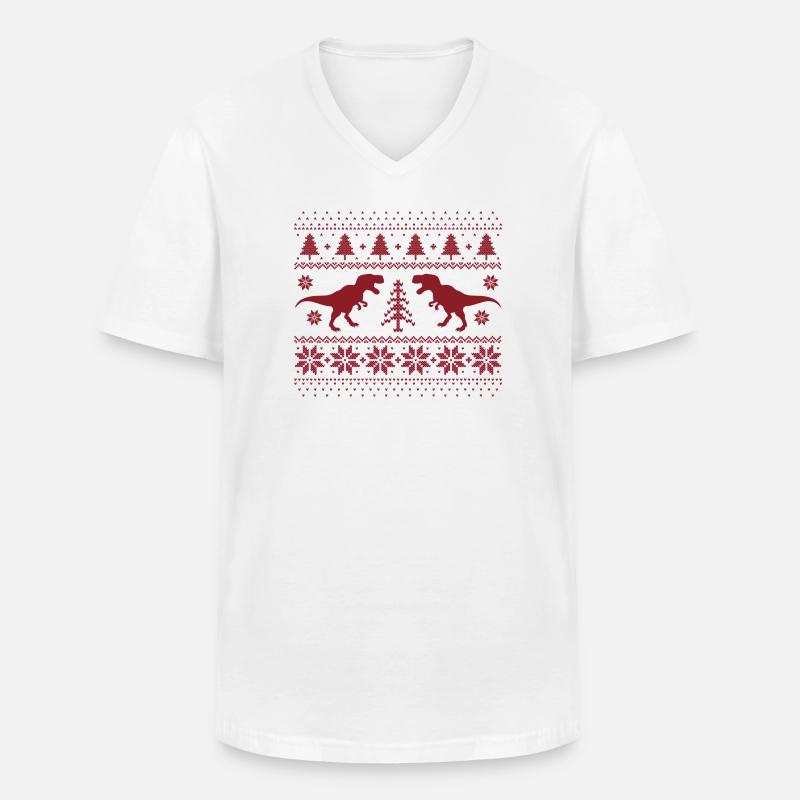 Dinosaurier-Weihnachtspullover - Männer-T-Shirt mit V-Ausschnitt - Weiß
