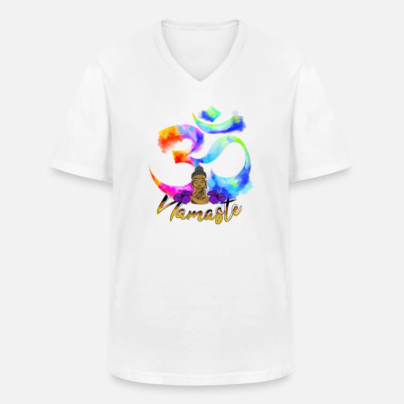 Namaste-Bogen-Iris-Buddha - Männer-T-Shirt mit V-Ausschnitt - Weiß