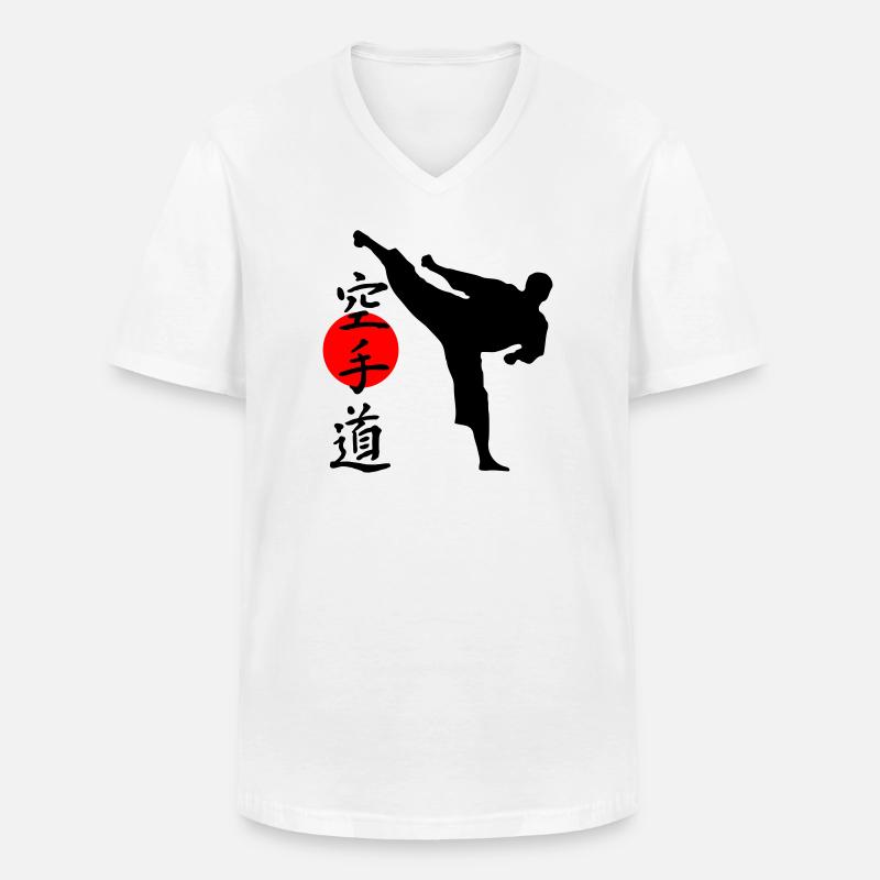 Karate Yokogeri mit Schriftzug - Männer-T-Shirt mit V-Ausschnitt - Weiß