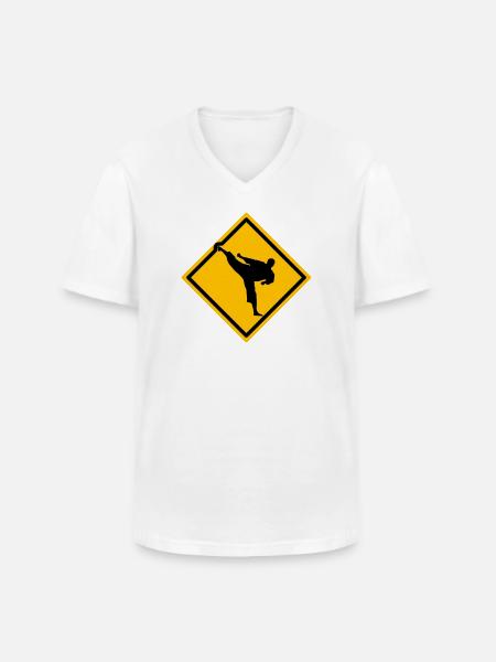 Karate Warning Sign Yokogeri - Men's V-Neck T-Shirt - white