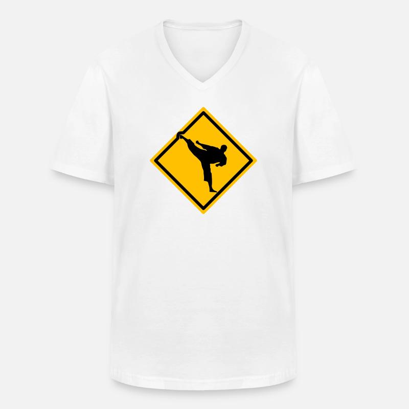 Karate Warnschild Yokogeri - Männer-T-Shirt mit V-Ausschnitt - Weiß