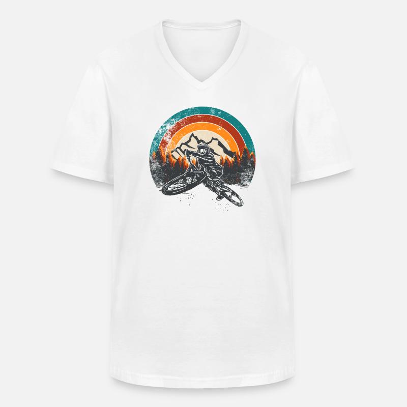 Retro Mountain MTB Sunset - Männer-T-Shirt mit V-Ausschnitt - Weiß
