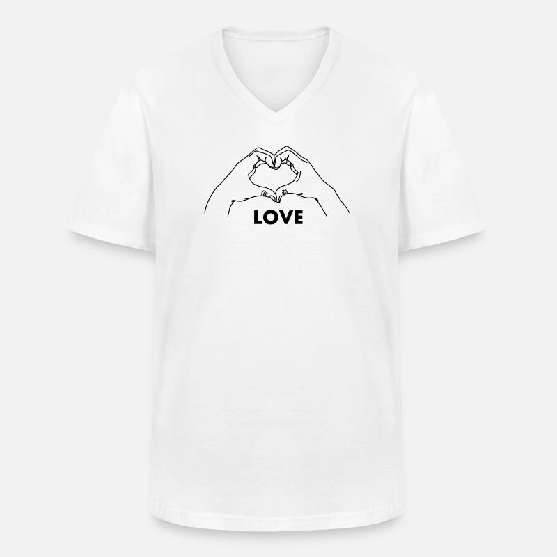 Handgeste Herz LIEBE - Männer-T-Shirt mit V-Ausschnitt - Weiß