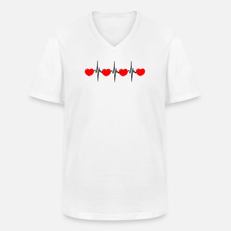 Herzfrequenz hartes rotes Cardio-EKG - Männer-T-Shirt mit V-Ausschnitt - Weiß