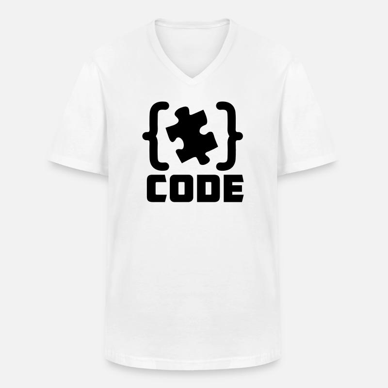 programmer Code puzzle piece solving - Men's V-Neck T-Shirt - white