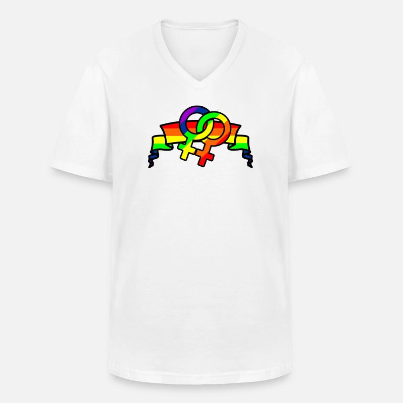 Regenbogen lesbies stolzes Logo - Männer-T-Shirt mit V-Ausschnitt - Weiß