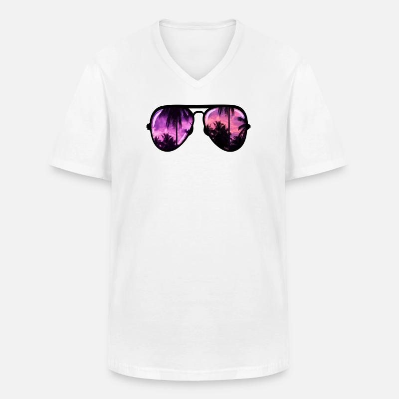 coole Sonnenbrille mit Palme - Männer-T-Shirt mit V-Ausschnitt - Weiß