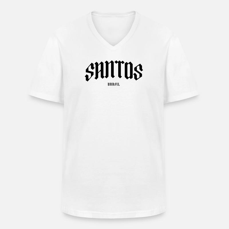 Santos Brasil Blackletter Design - Männer-T-Shirt mit V-Ausschnitt - Weiß