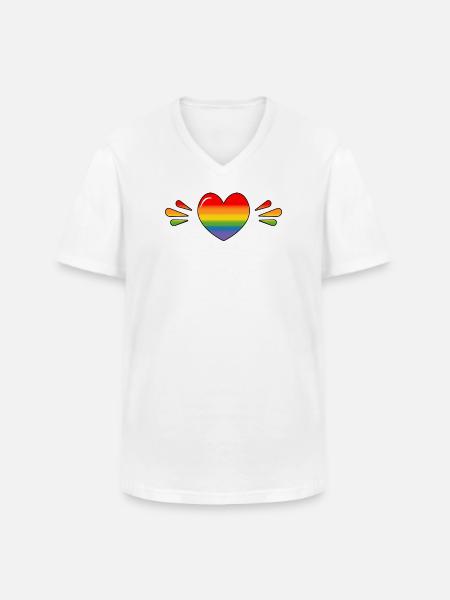 Rainbow Sparkling heart - Men's V-Neck T-Shirt - white