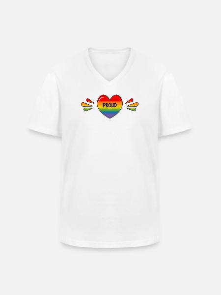 Rainbow LGBT Proud Heart - Men's V-Neck T-Shirt - white