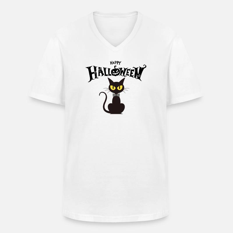 Black Cat Chic Fliege - Männer-T-Shirt mit V-Ausschnitt - Weiß