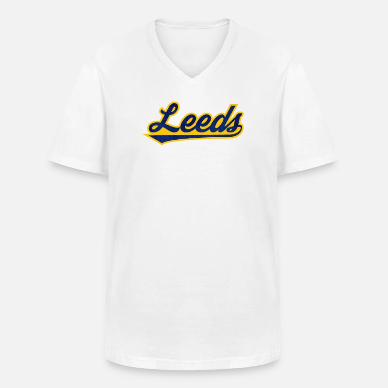 Leeds Script Logo Blau Gelb - Männer-T-Shirt mit V-Ausschnitt - Weiß