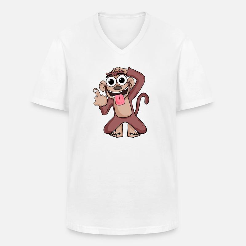Affe, der Mittelfinger zeigt - Männer-T-Shirt mit V-Ausschnitt - Weiß