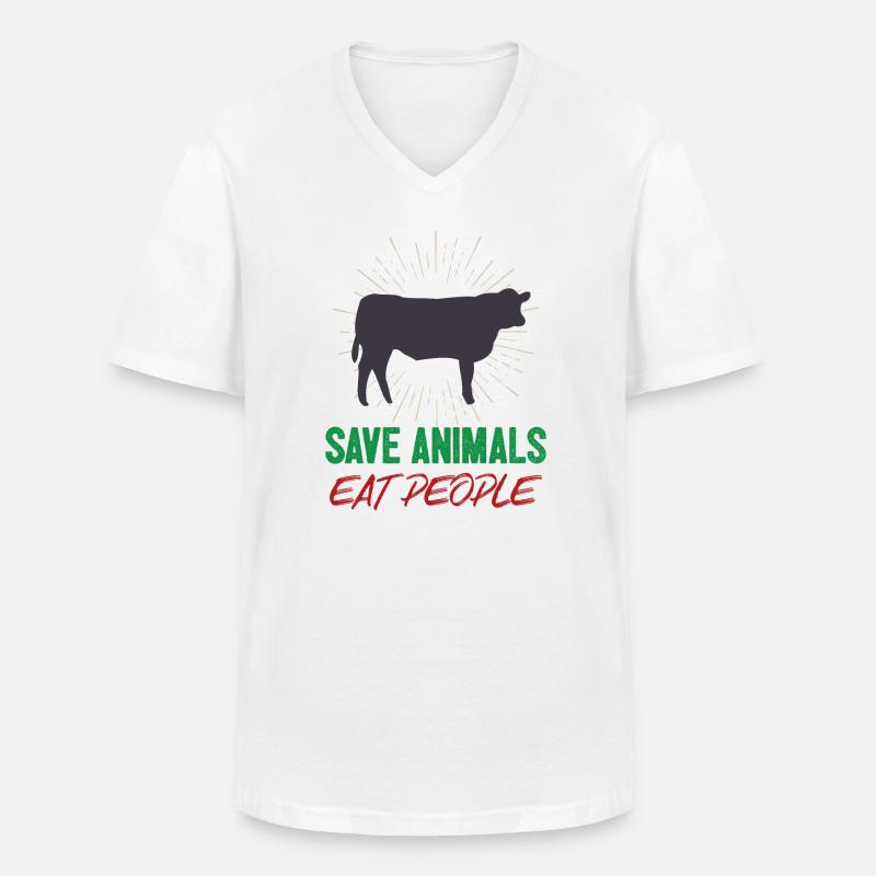 Tiere retten Menschen essen - Männer-T-Shirt mit V-Ausschnitt - Weiß