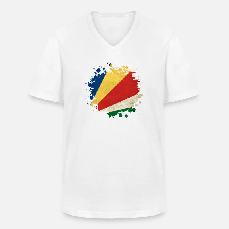 Seychellen Klecks Flaggen Design - Männer-T-Shirt mit V-Ausschnitt - Weiß