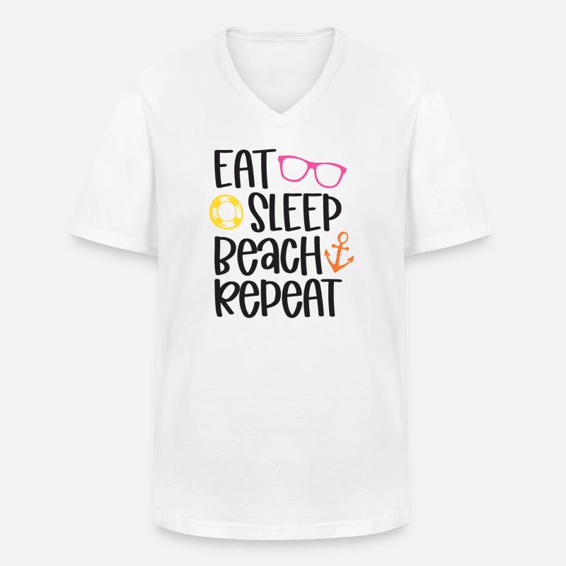 Eat Sleep Beach Repeat - Männer-T-Shirt mit V-Ausschnitt - Weiß