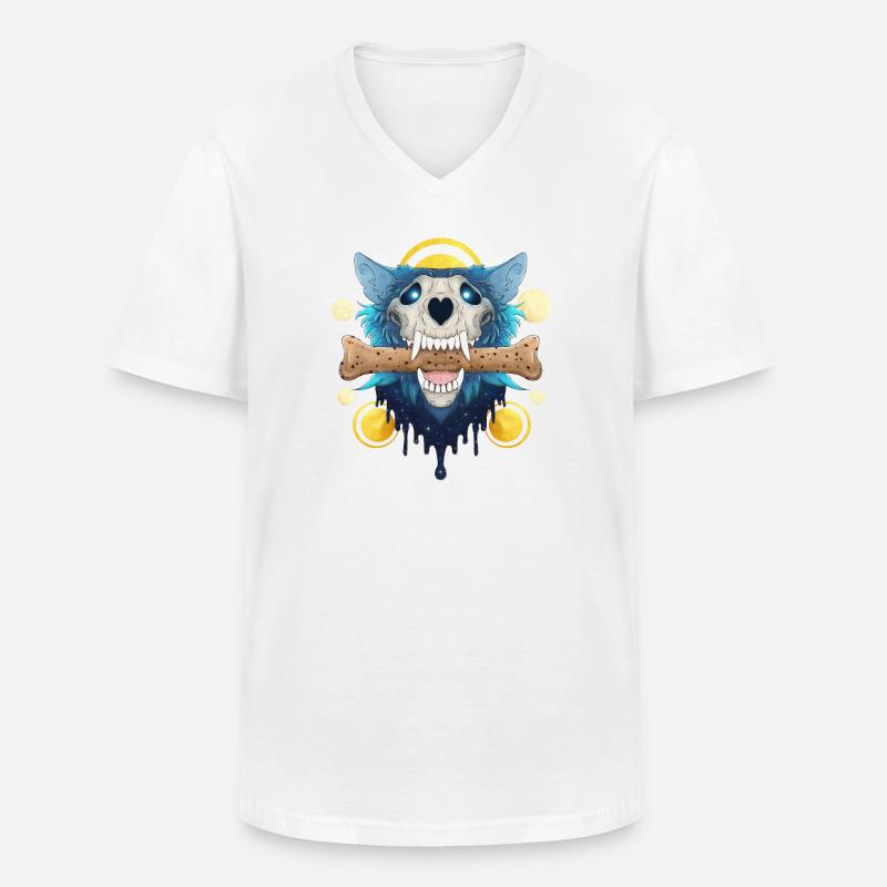 Hellhound Skull Gold - Dämonischer Wolf & Keksknochen - Männer-T-Shirt mit V-Ausschnitt - Weiß