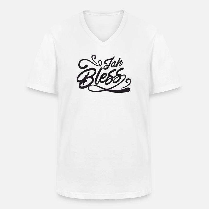 Jah Bless Script - Männer-T-Shirt mit V-Ausschnitt - Weiß
