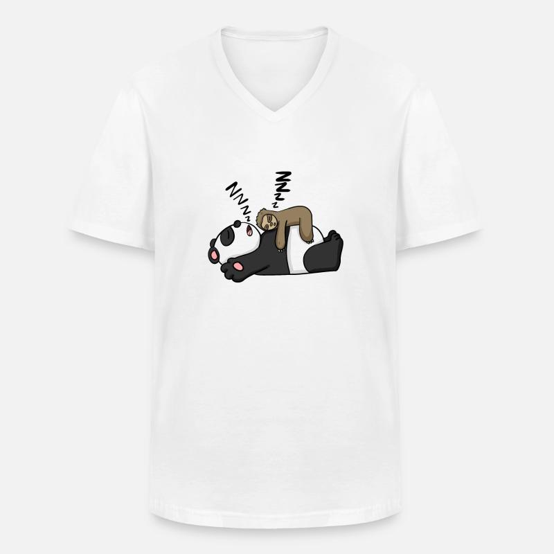Faultier und Panda - Männer-T-Shirt mit V-Ausschnitt - Weiß