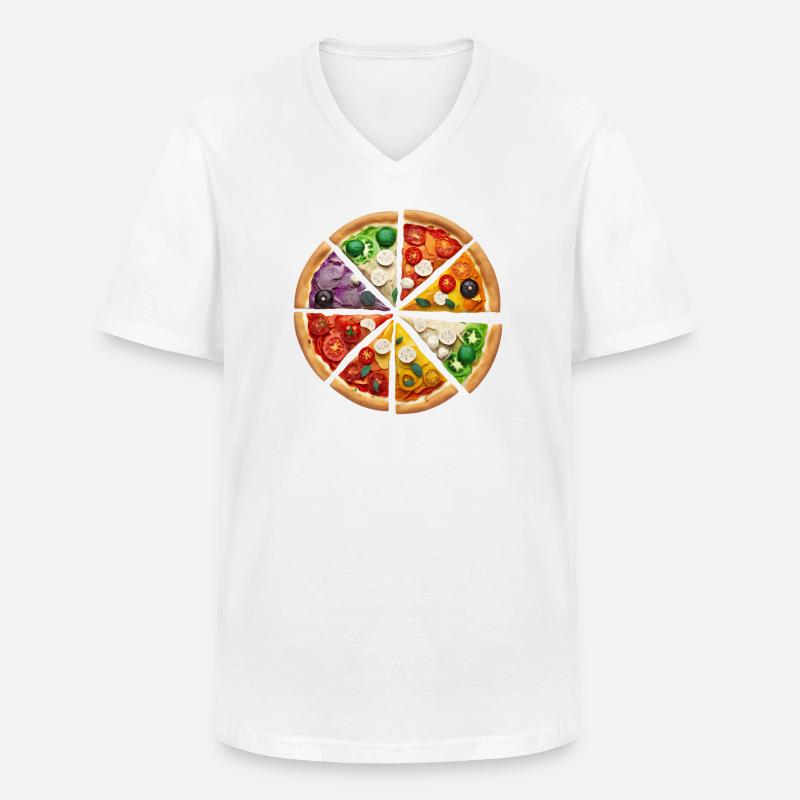 Regenbogenpizza Segmente - Männer-T-Shirt mit V-Ausschnitt - Weiß